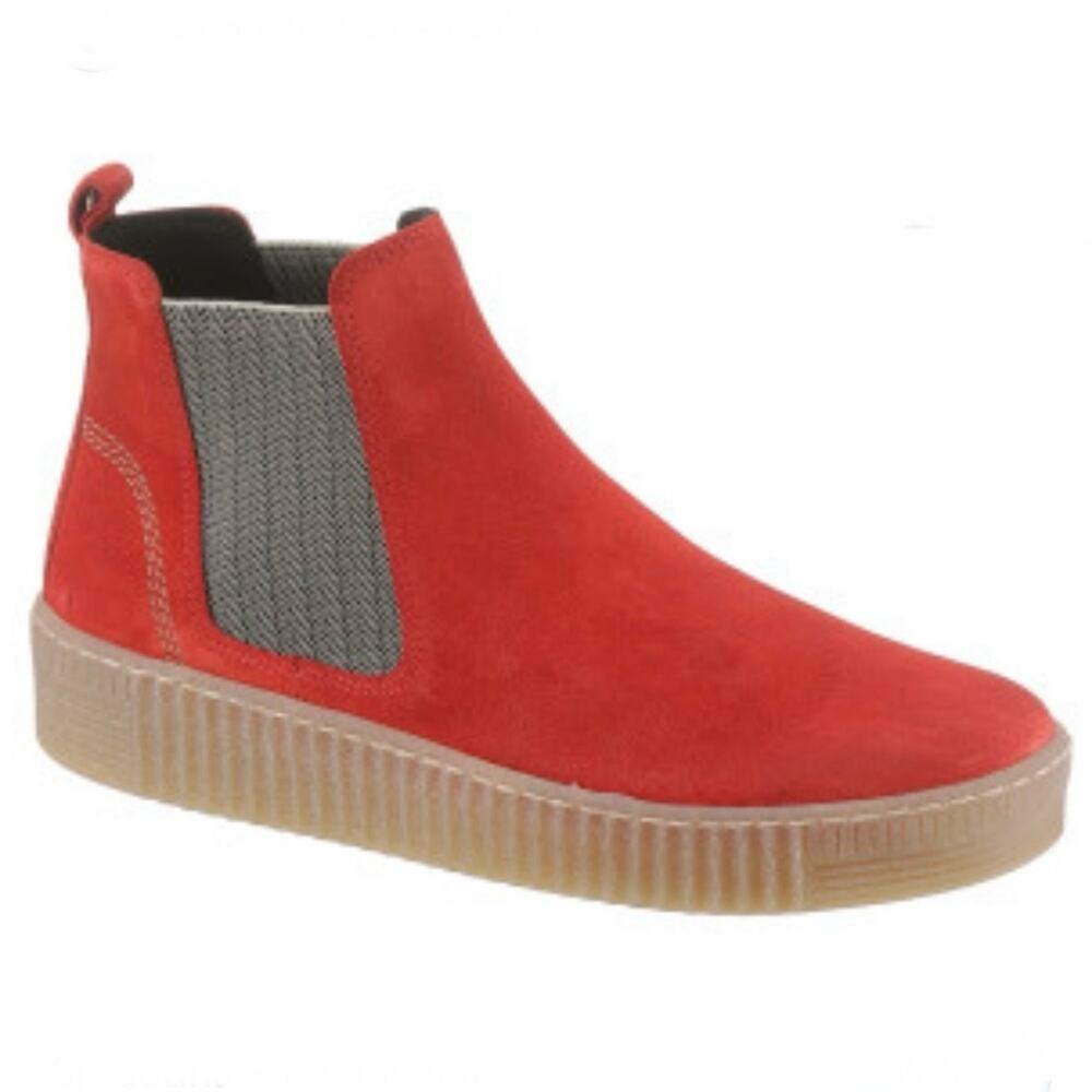 GABOR | Lourdes Red Gray Chelsea Pull-On Boots Flat Platform | Size 7, US 9.5